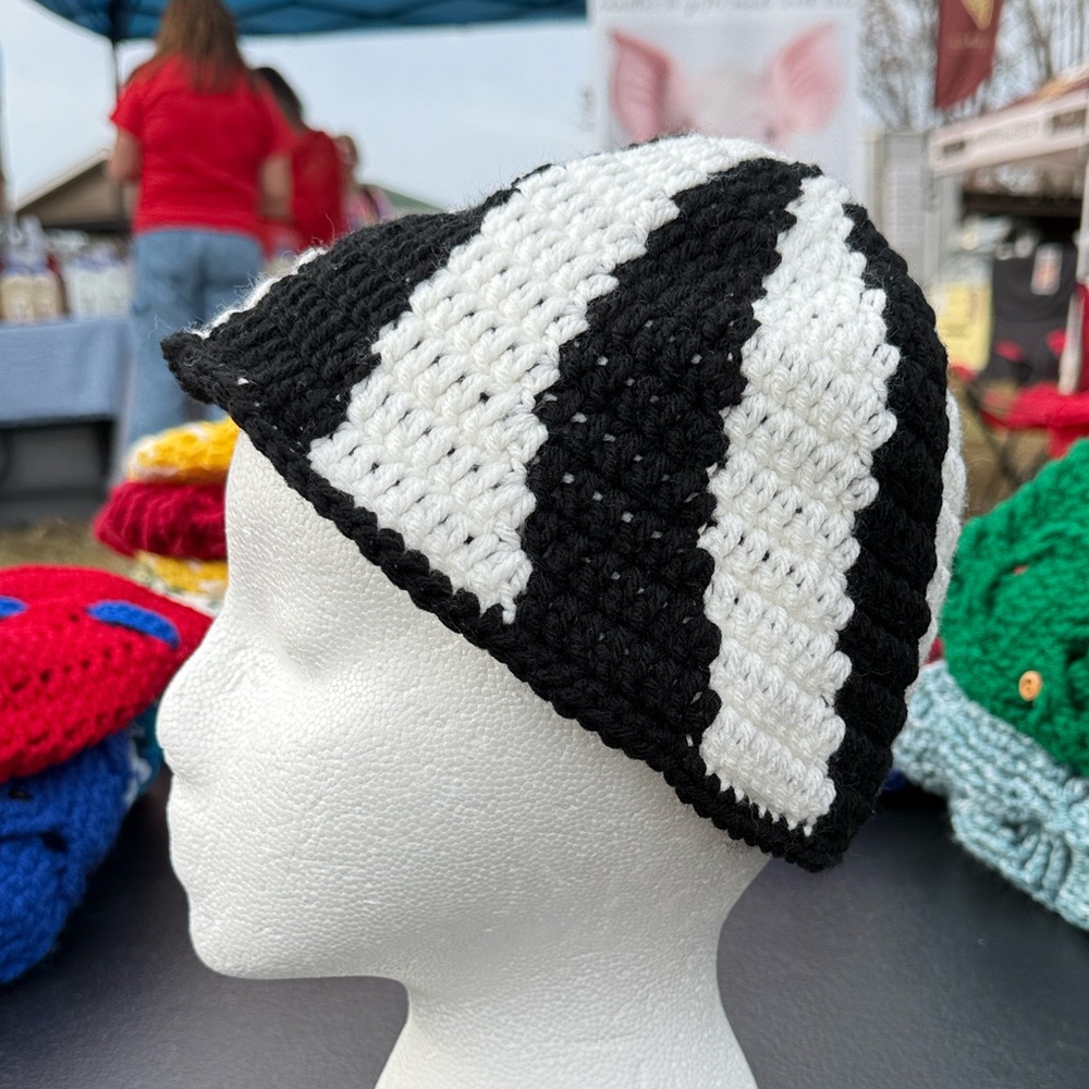 Black and White Striped Kids Beanie